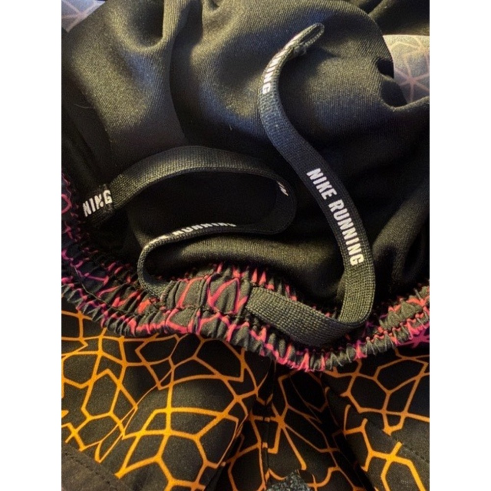 Nike Dri-FIT Womens XS Running Shorts Geometric Mosaic Sunset Pink Orange‎ Black - Picture 4 of 6